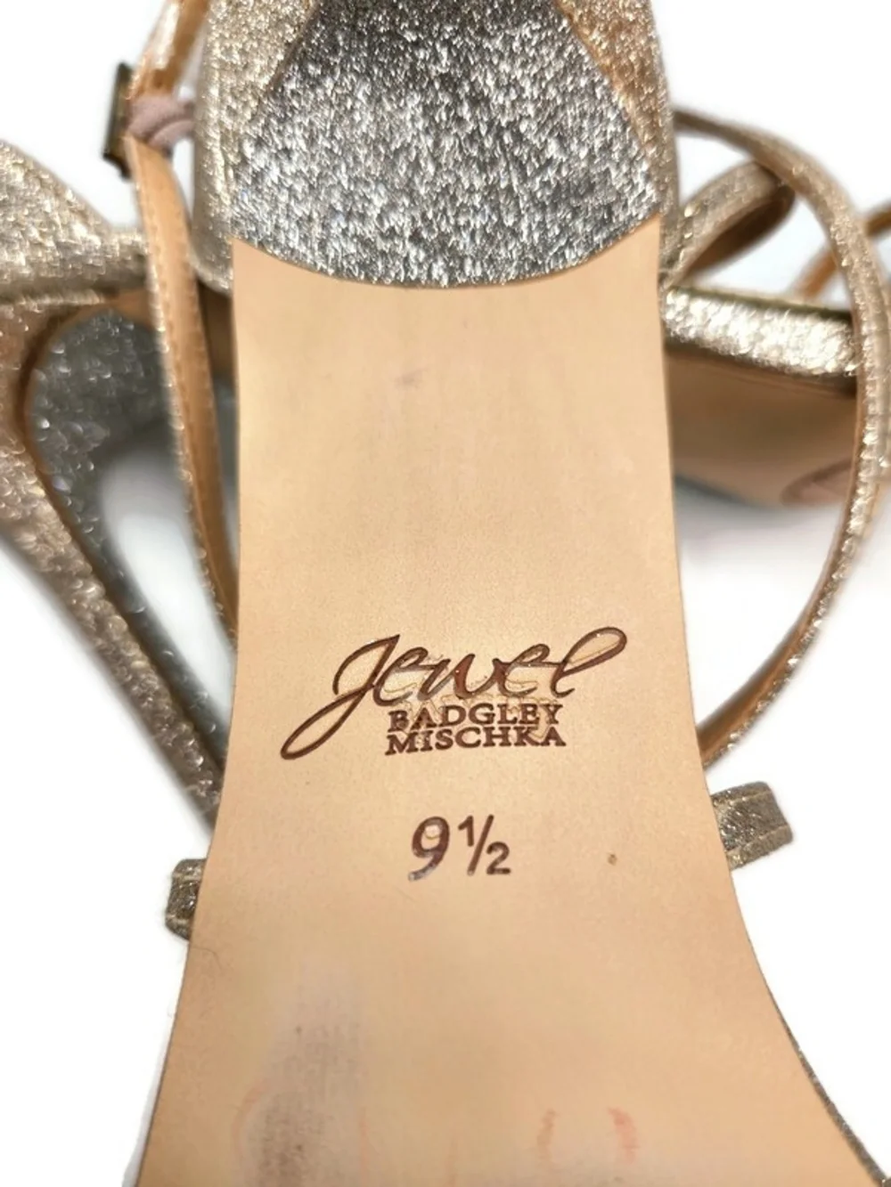 Badgley Mischka Gisele Gold Sparkle Crystals Strappy High Heel Dress Sandals